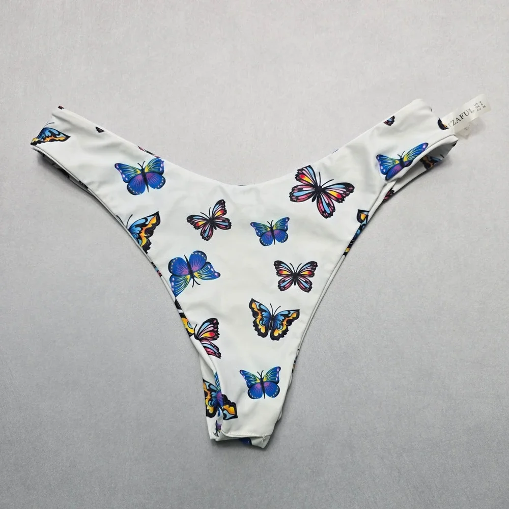 Zaful White Butterfly Thong Swim Beach Cheeky Flirty Boho‎ Bikini Bottom L Large